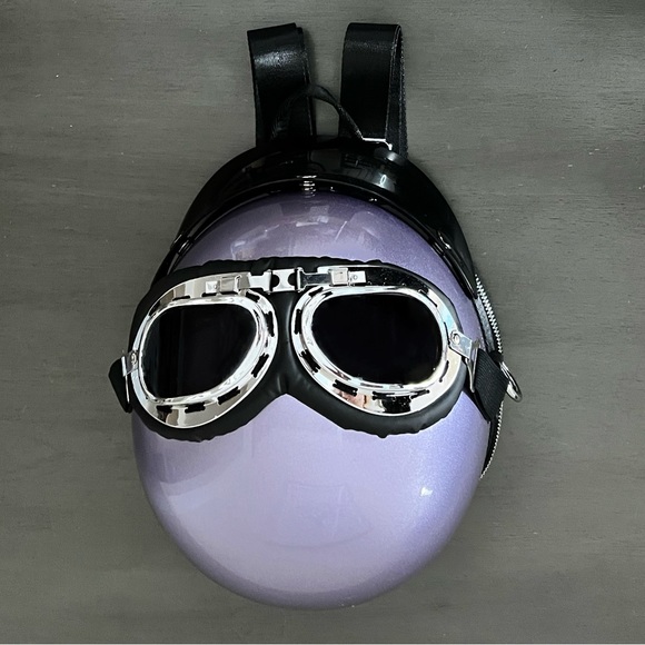 Purple Lavender Metallic Motorcycle Helmet Backpack Crossbody Shoulder Bag Purse - Picture 7 of 13